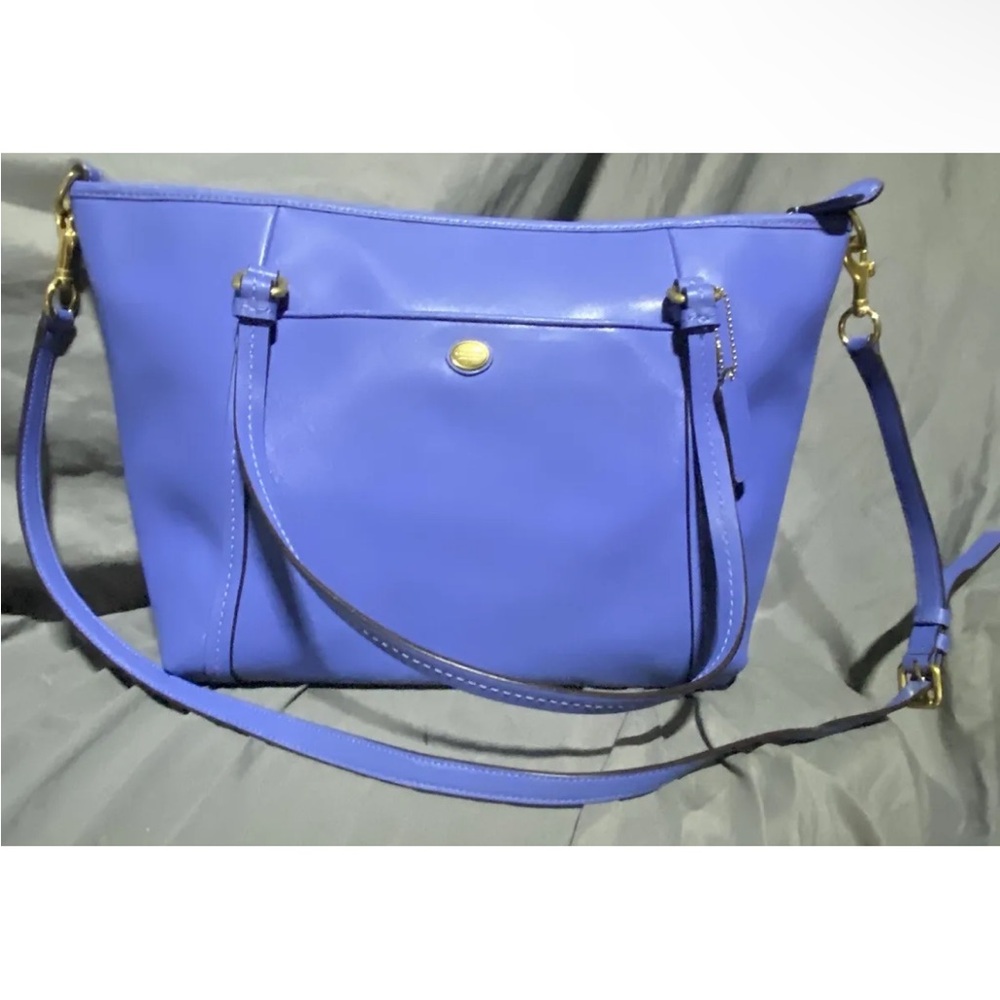 Coach Peyton Large Saffiano Leather Tote Periwinkle Cornflower Porcelain Blue - Picture 6 of 11